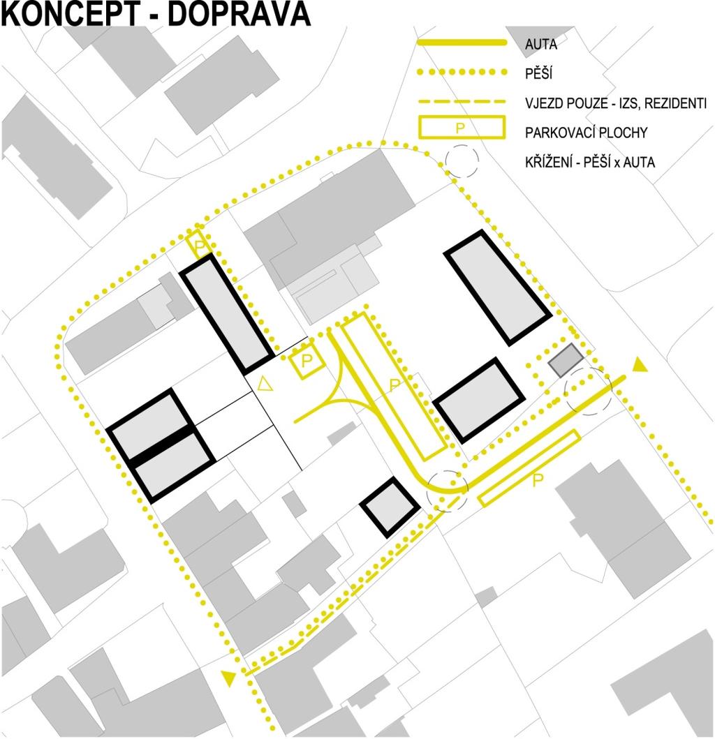 Technické parametry komunikací Lokální ulice obytná zóna funkční skupiny D1 dvoupruhová obousměrná komunikace se smíšeným provozem s návrhovou rychlostí max. 20 km/h.