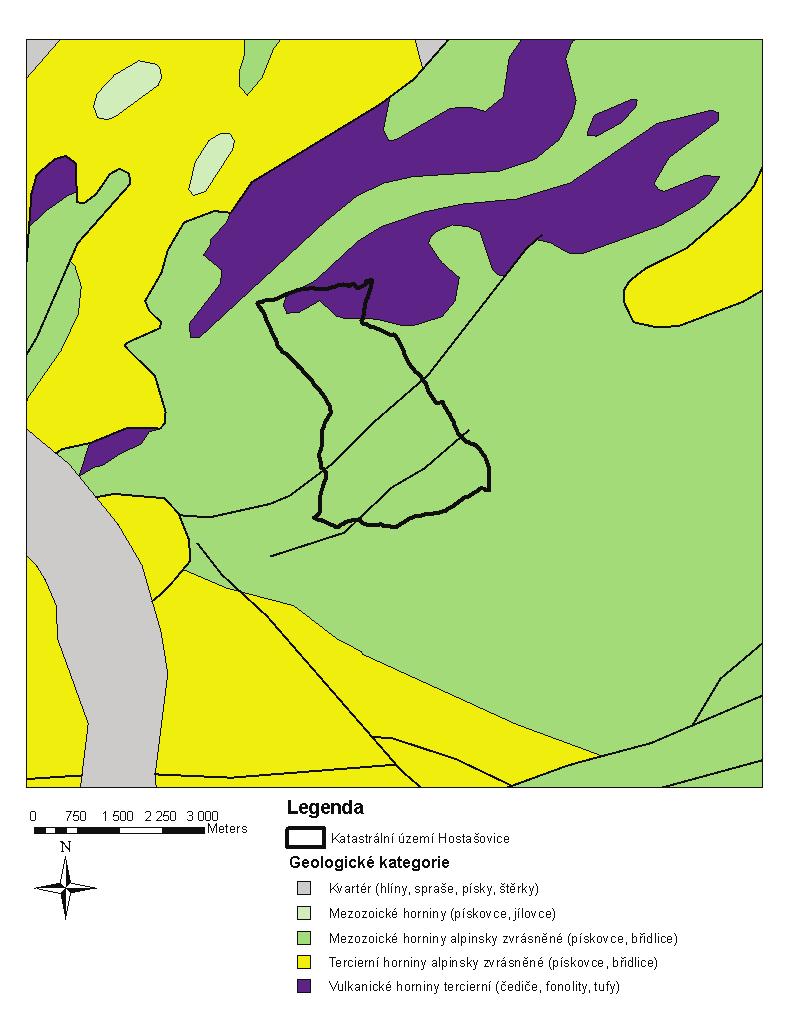 2.1 GEOLOGICKÉ POMRY Katastrální území Hostašovice se nachází pevážn na horninách