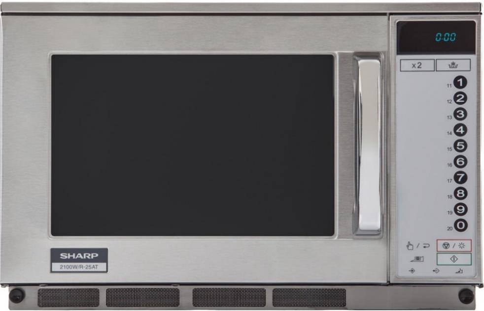 R 25AM 2100 W profesionální mikrovlnná trouba Vy kon (W): 2100 Vy kon grilu (W): ne Objem (l): 20 Barva: nerez Ovla da ni : elektronicke Hmotnost (kg): 36,4 Vhodna pro komerc ni