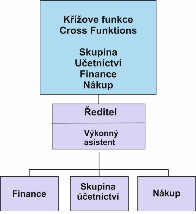 Obrázek 12 - Schéma křížové funkce: Finance / Účetnictví / Nákup (Zdroj: Vlastní zpracování) V čele křížové funkce stoji ředitel (managing director), který je také konatelem společnosti.