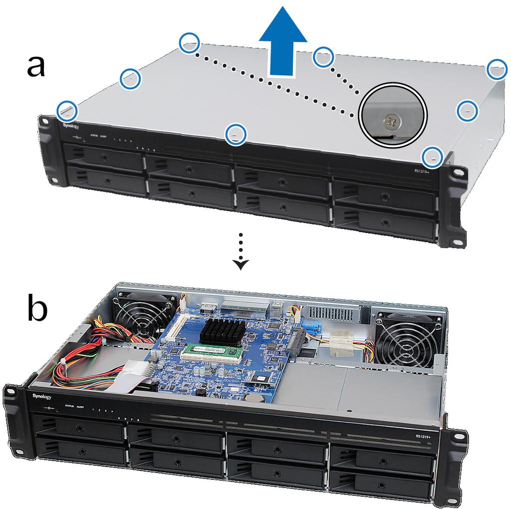 Přidání modulu paměti RAM do zařízení RackStation Volitelný modul paměti RAM od společnosti Synology je určen k rozšíření paměti zařízení