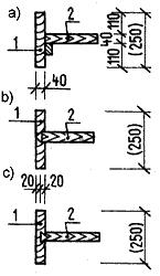 Podrobnosti zakotvení schodnice (1 - schodnice, 2 - stupeň, 3 - výměna, 4 - svorník, 5 - ocelová kotva, 6 - práh, 7 - stropnice) Varianty osazení stupnic (a - osazení na latě, b -