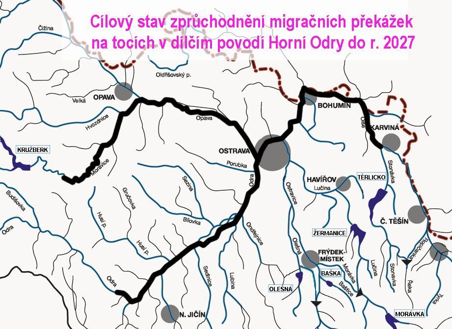 středního úseku Odry, připadajícího k území CHKO Poodří do dolní trati řeky Olše do prostoru střední Moravice do míst dřívějšího