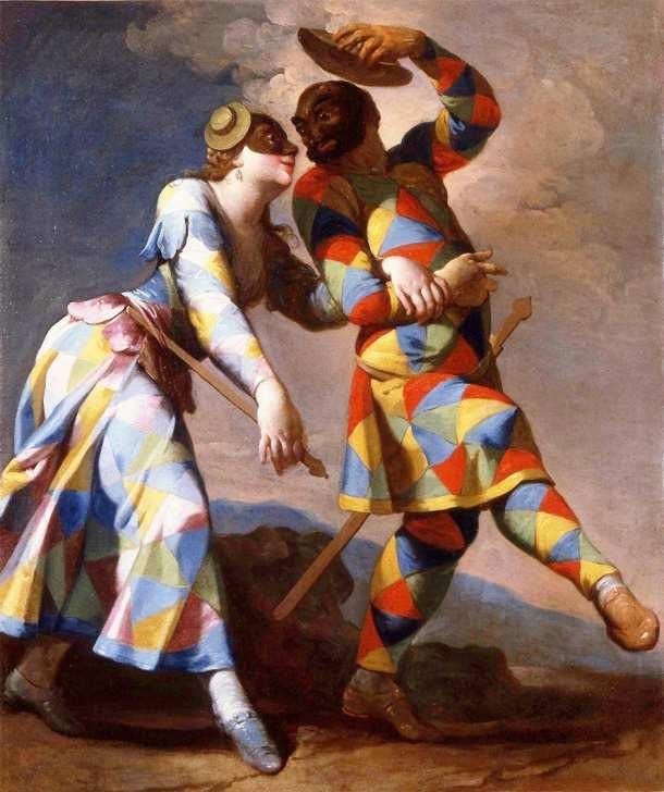 org/wiki/il_capitano Obrázek 9: Giovanni Domenico Ferretti: Arlecchino and Colombina (1723) Zdroj: