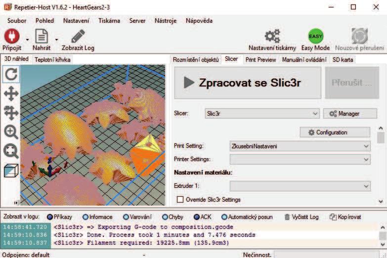 a v rozšiřujících funkcí, jako je například oprava.stl souborů, editace vygenerovaných souborů s G-kódy, nastavení pro tisk z více tiskových hlav, správu a ovládání 3D tiskárny.