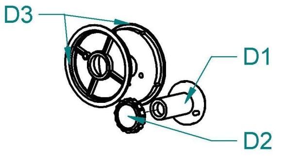 11/20 zbytečně namáhá podávací mechanismus a může dojít k prokluzu drátu v kladkách. D1 D2 D3 Držák cívky Matice držáku cívky Není pro tuto svářečku Obrázek 6. Držák cívky drátu 6.