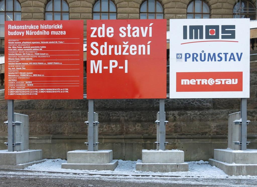 3. Zhotovitele generální rekonstrukce Zhotovitelem generální rekonstrukci je Sdružení M-P-I Národní muzeum, složené z firem Metrostav, Průmstav a IMOS Brno.