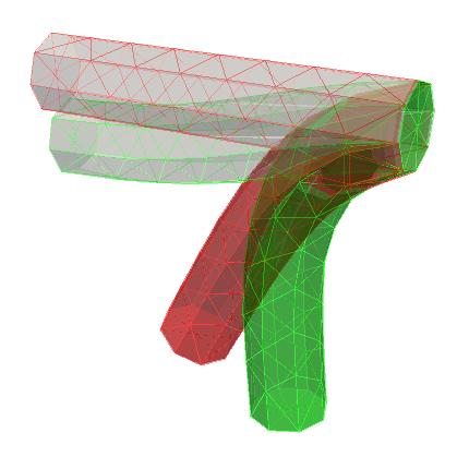 5. Kontakty v kompenzaci sil (a) Vypnutí kontaktních sil (b) Postupné vypínání sil Obrázek 5.2: Ukázky nelinearity problému sil.