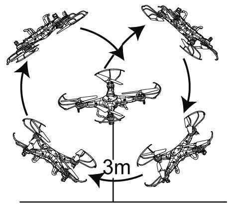 Dron bude v té chvíli udržovat konstantní výšku. Pro snížení výšky dronu přesuňte plynovou páčku směrem dolů a po dosažení požadované výšky páčku znovu uvolněte.