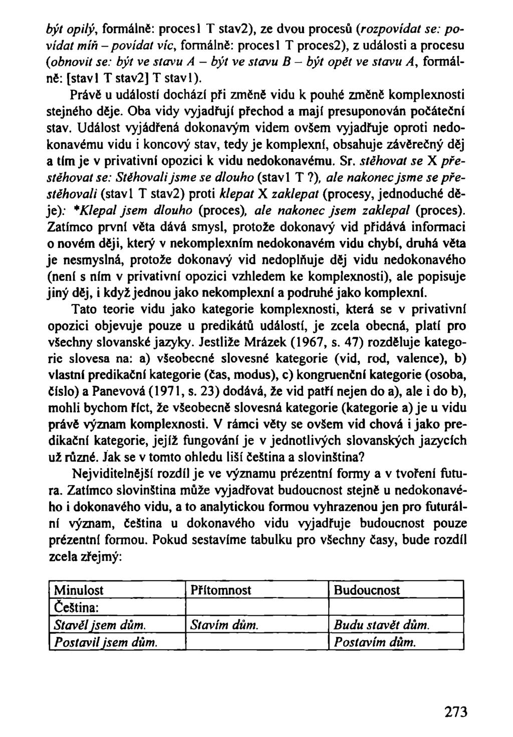 být opilý, formálně: procesí T stav2), ze dvou procesů (rozpovídat se: povídat míň - povídat víc, formálně: procesí T proces2), z události a procesu (obnovit se: být ve stavu A být ve stavu B - být