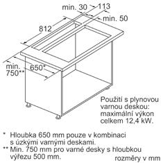 Rozměrové výkresy Stolní odsavač par Myčky 60 cm - zvýšená výška 86,5 cm Myčky 60