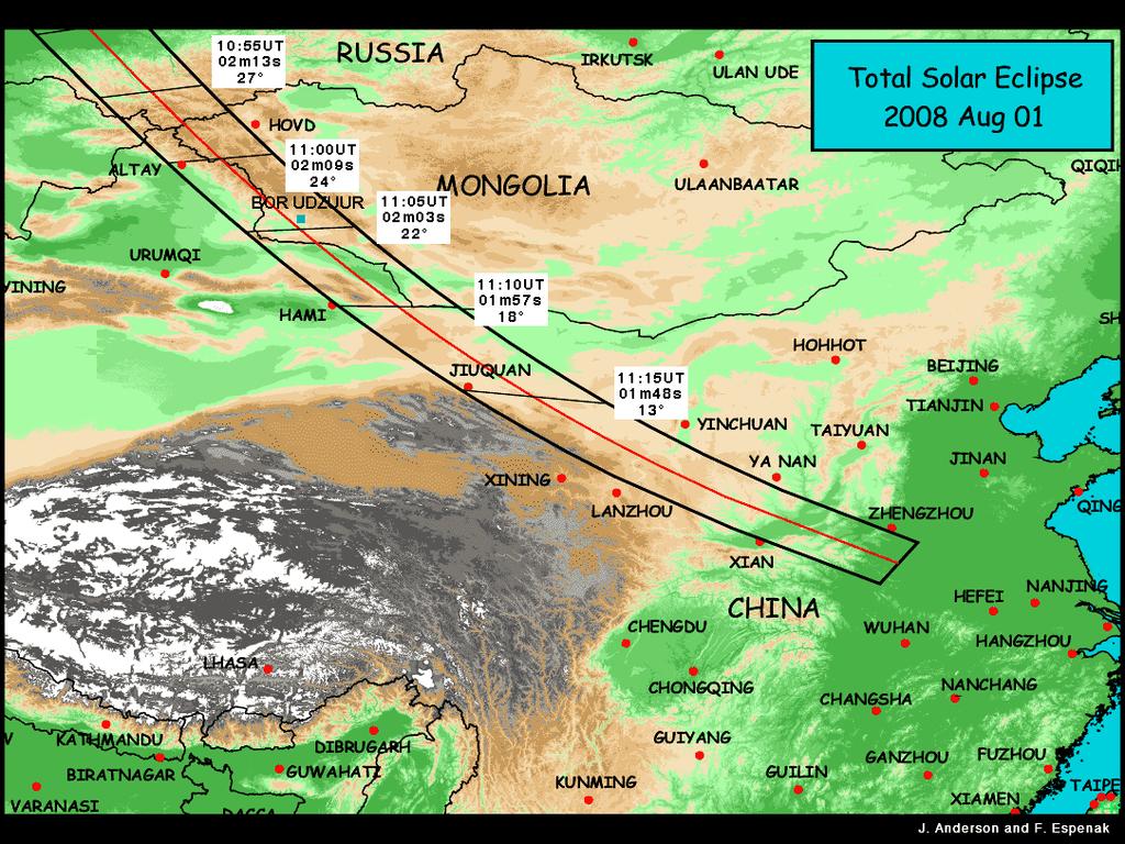 Úplné zatmění Slunce 1.8.2008 v Mongolsku Jan Sládeček Mongolsko je rozlohou asi dvacetkrát větší než Česká republika, ale žije v něm asi 2,5 milionu obyvatel, takže čtyřikrát méně.