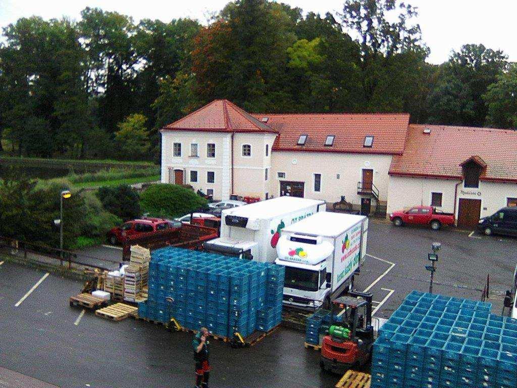 Podívali jsme se ještě z výšky na nádvoří a práčský rybníček osazený vodními rostlinami