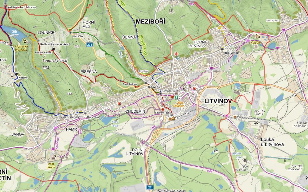 Mostu a v jeho okolí Zdroj: Mapy.