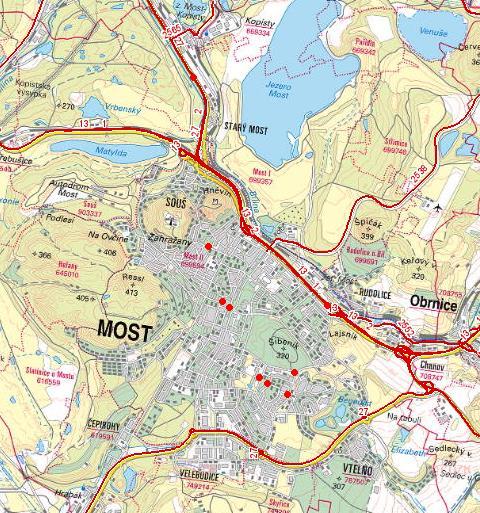 Obrázek 8.5: Lokalizace dopravních nehod s těžkým zraněním chodce, období 1. 1. 2012-31. 12.