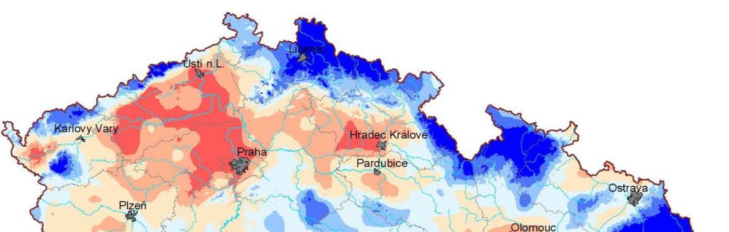 RIZIKO OHROŽENÍ ZEMĚDĚLSKÝM SUCHEM VE VEGETAČNÍM OBDOBÍ Mapa ukazuje situace na základě