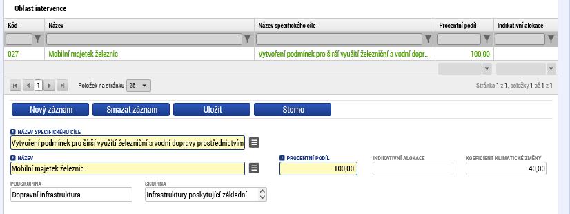 Poznámka: Částka do pole Indikativní alokace se doplní až po