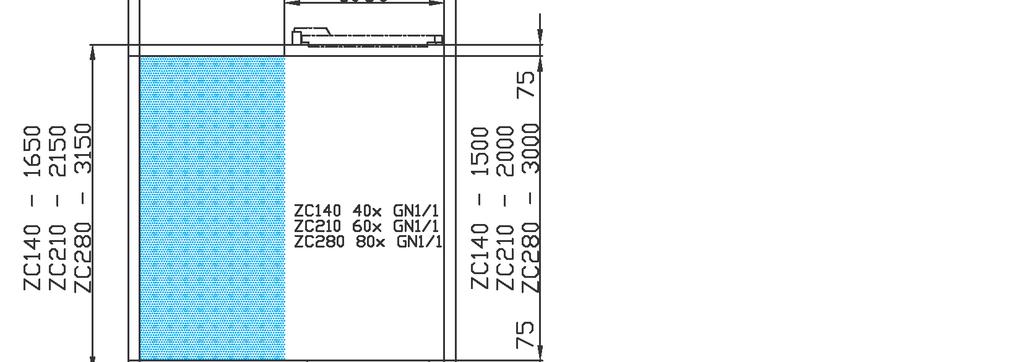 Základní technické parametry Model ZC 140 ZC 140A ZC 210 ZC 280 Kapacita zchlazovače (+70 / +4 C) [kg] 140 140 210 280 Šířka vnější A [mm] 2150 1650 2150 2150 Hloubka skříně vnější B [mm] 1650 1150