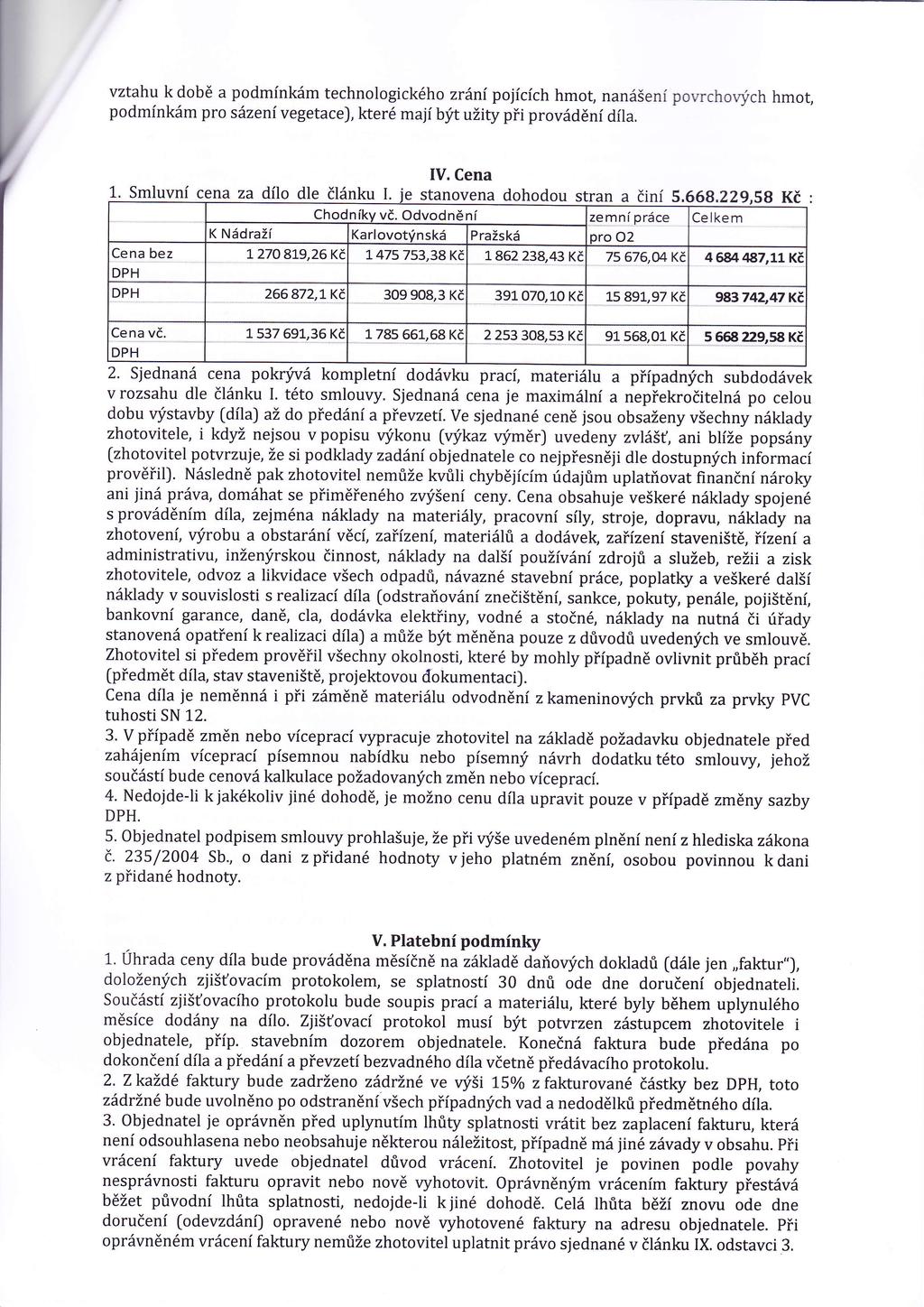 vztahu k době a podmnkám technologického zrán po1cchhmot, nanášen powchoých hmot, podmnkám pro sázen vegetace), které maj být užity pi prováděn dla. IV. Cena.