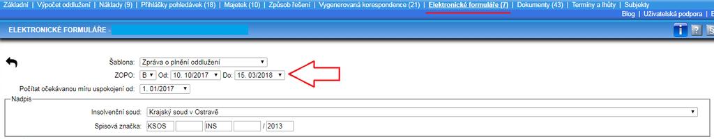 ELEKTRONICKÝ FORMULÁŘ - ZPRÁVA O PLNĚNÍ ODDLUŽENÍ: PŘEDNASTAVENÍ MĚSÍCŮ OD /DO Na základě vašich uživatelských ohlasů jsme v záložce Elektronické formuláře v rámci generování dokumentu Zpráva o