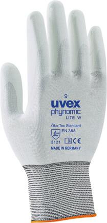 povrstvením, které snižuje pocení Vynikající cit při manipulaci s malými díly 212 uvex phynomic lite 60040 EN 388 (3 1 2 1) polyamid, elastan dlaň a špičky prstů s impregnací z polymerů na bázi vody