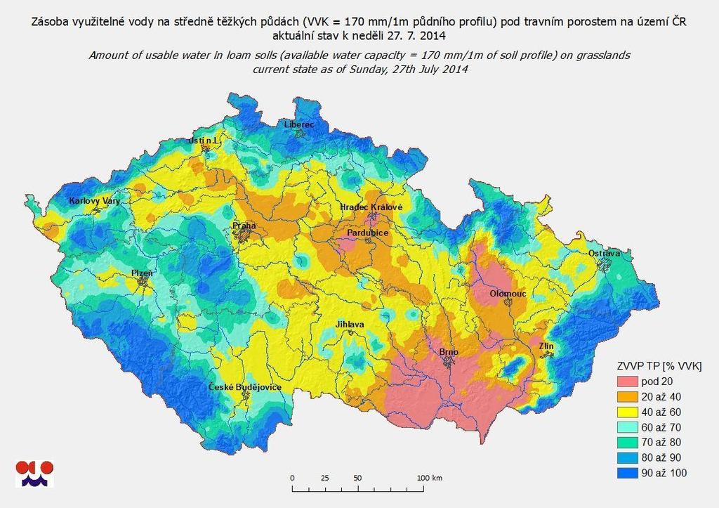 U 1,7 % objektů vydatnosti rostou. U 0,8 % objektů vydatnosti velmi rychle rostou. F. Vlhkost půdy Oproti minulému týdnu nedošlo k výrazným změnám půdní vlhkosti na většině území ČR.