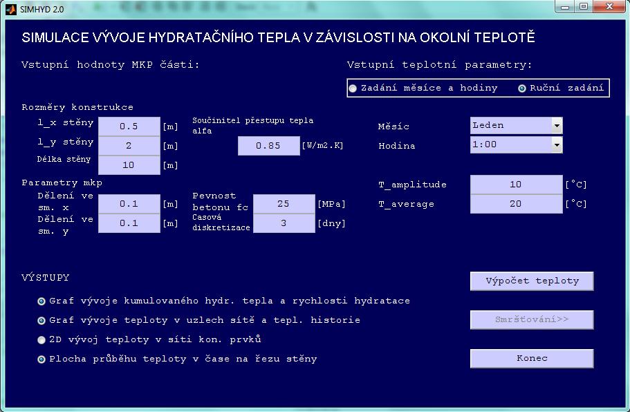 parametry první části programu zaměřené na výpočet teplot (Obr. A.3).