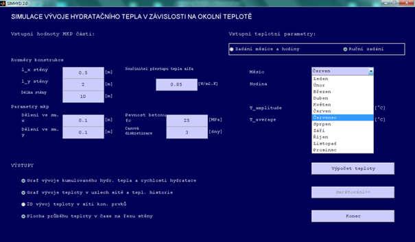 Obr. A.5: Volba teploty a roleta měsíců v roce Dále můžeme volit hodinu během dne, kdy začne beton tuhnout, tedy okamžik po uložení směsi.