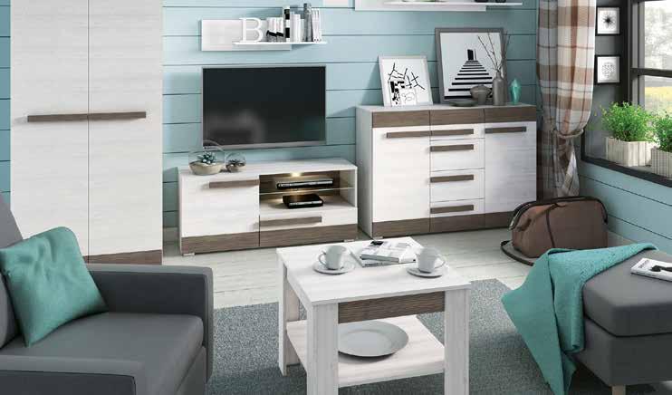 NABYTEK vitrína DÍL 05 š*v*h: 92*140*42 cm 5 090,- komoda DÍL 06 š*v*h: 165*96*42 cm 6 980,- BLANCO Provedení: borovice