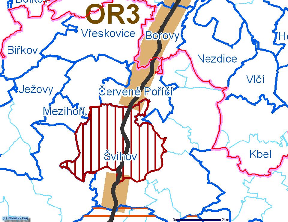 ODŮVODNĚNÍ Obrázek č. 1 Vymezení rozvojového území v k.ú. Švihov v rozvojové ose OR 3 dle ZÚR PK A.2.4 Plochy a koridory dopravy nadmístního významu I. Celostátní silniční síť silnice I.