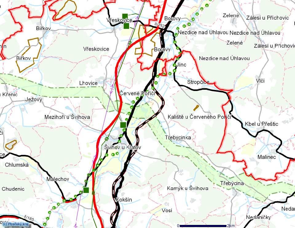 ÚZEMNÍ PLÁN MĚSTA ŠVIHOV Návrh ÚP respektuje navrženou cyklistickou trasu, která je vedena po stávajících silnicích druhé třídy a místních a účelových komunikacích.