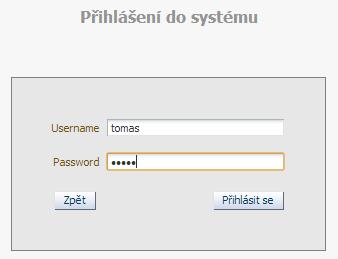 stránky. Pokud přihlášení proběhne úspěšně, zobrazí se uživateli hlavní stránka rozšířená o jednu položku v menu.