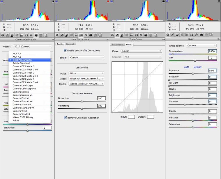 Dále budeme postupovat od záložek kalibrace fotoaparátu, kde nastavíme proces 2010 a vybereme profil fotoaparátu obr. 5.