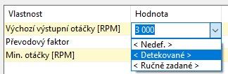 Všechna nastavení Převodový faktor v ostatních prvcích stromu, budou vztažena právě k tomuto prvku (se zatrženým Tacho měřeno zde).