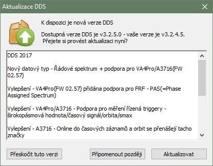Aktualizovat program stáhne dostupnou aktualizaci a spustí její instalaci. Před instalací bude program DDS automaticky ukončen.