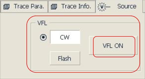 VFL vizuální detekce a optická inspekce OCI Optický port lze provozovat v režimu VFL (visual fault locator), kdy optické vlákno nasvíceno světlem