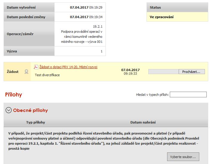 Podání ŽoD k registraci Tlačítko Procházet pro nahrání ŽoD,