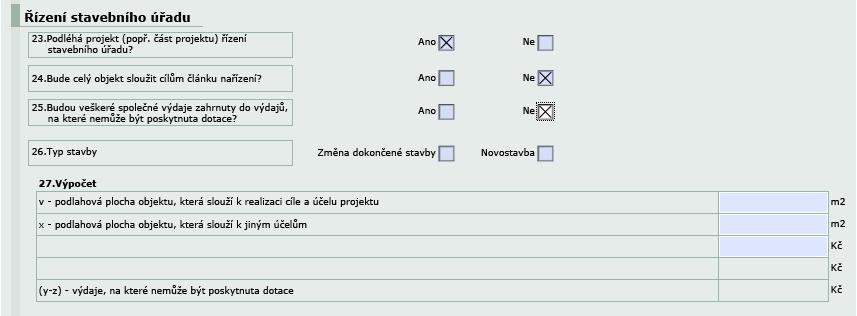 Formulář ŽoD strana B2 Pro výpočet způsobilých výdajů stavebních