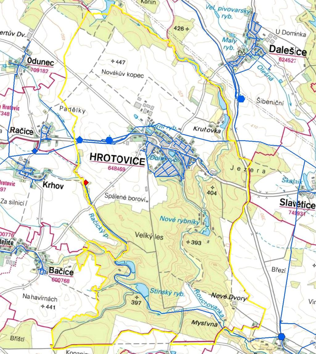 MAPA - VODOVODY Trasování sítí, lokalizace vodojemů, zdrojů, čerpacích stanic, ATS, ÚV Vodovodní řady Vodojem zemní