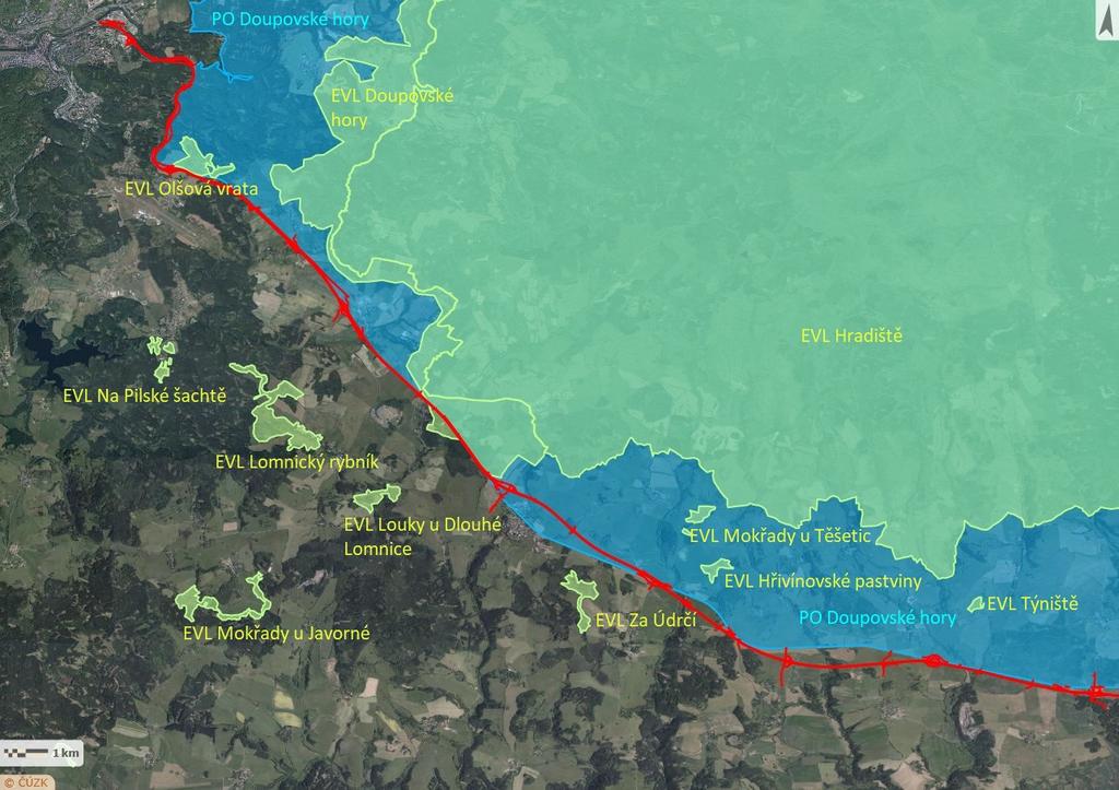 V těsné blízkost záměru stávající silnice I/6 tvoří jižní hranici leží EVL Olšová vratai vyhlášená k ochraně populace evropsky významného druhu sysla obecného Spermophilus citellus.