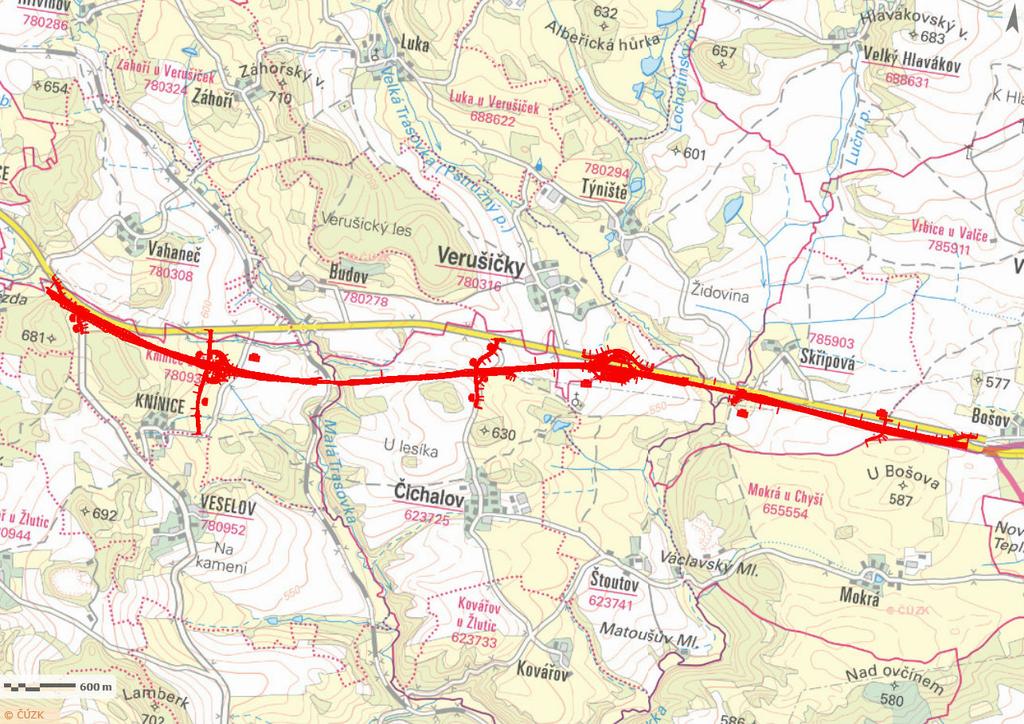 Popis jednotlivých úseků D6 Knínice Bošov: km 83,68 91,59 (projektová kilometráž 0,000-7,910) Východní začátek úseku navazuje na připravovanou stavbu D6 Bošov Lubeneci která vede územím Ústeckého