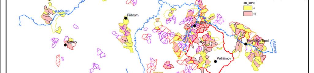 Výsledná mapa pro povrchové a podpovrchové znečištění, kategorizace Celkem vybráno 220 povodí IV.