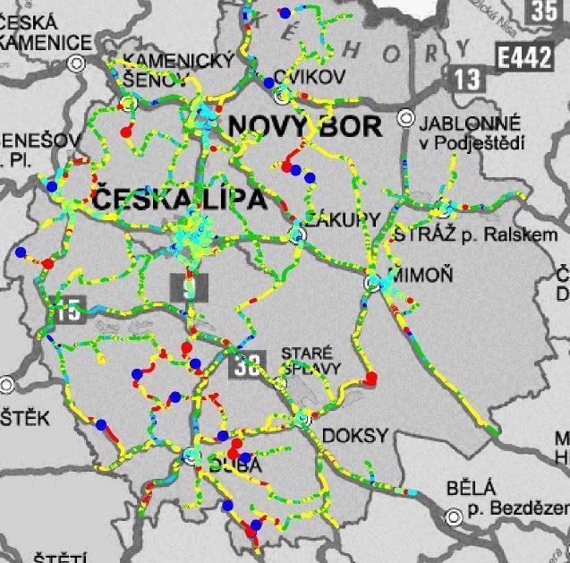 Pro získání představy jak moc do detailů probíhají jednotlivá měření v rámci drive testů, je na obrázku 6.2 níže zobrazena oblast mapovaná v okolí České Lípy.