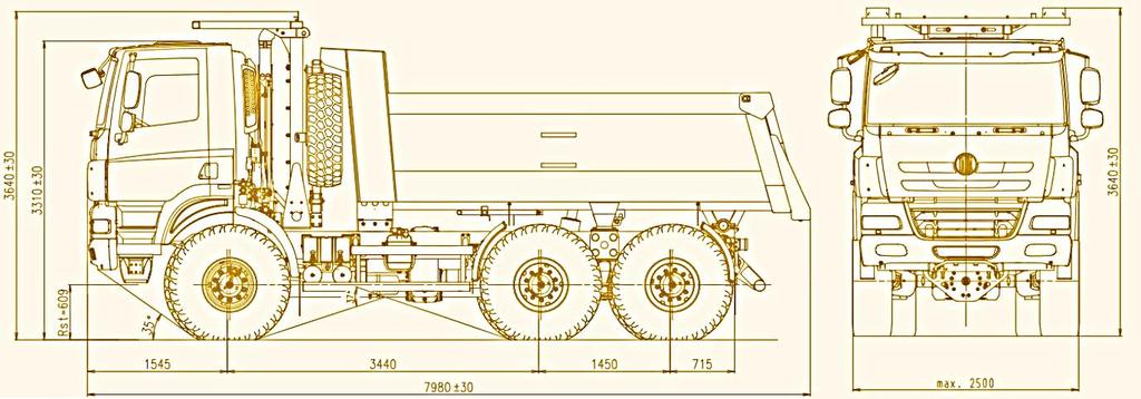 Technická data: Obrázek 16 - Tatra Phoenix T158 rozměry (3) Max. výkon motoru 300 kw Max.