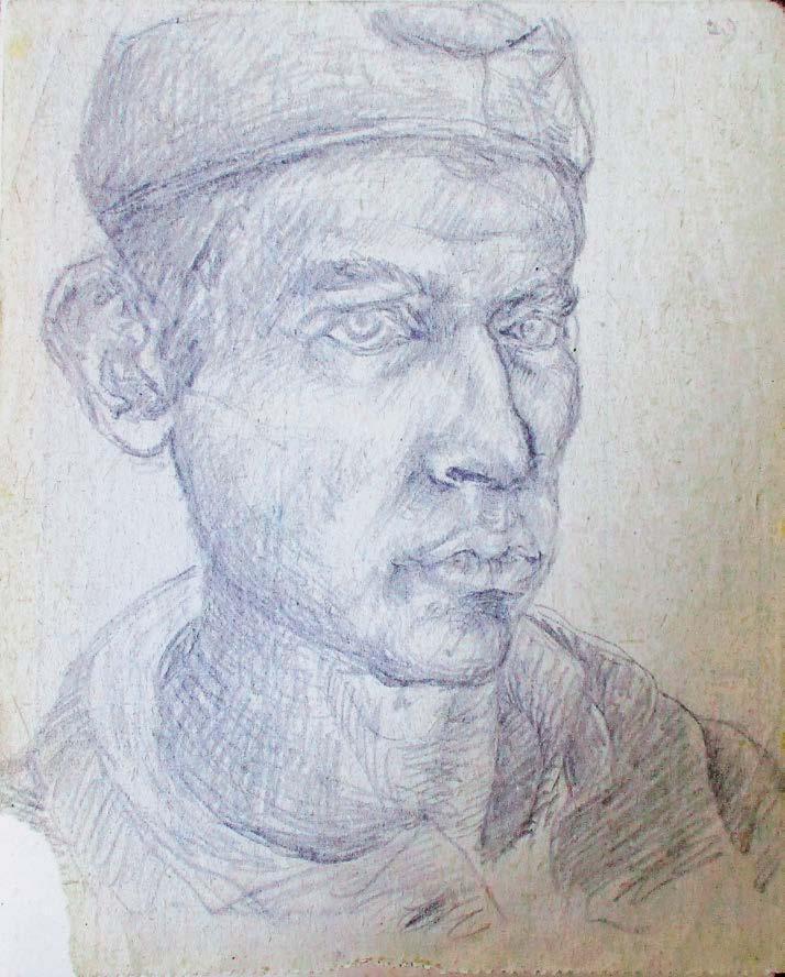 [Obr. 31] Prostorová křižovatka, tužka na papíře, 1959. [Obr. 32] Počátek a konec jedno jsou, kresba, tužka na papíře, 1959. [Obr. 30] Vězeň, kresba, tužka na papíře, 50. léta.
