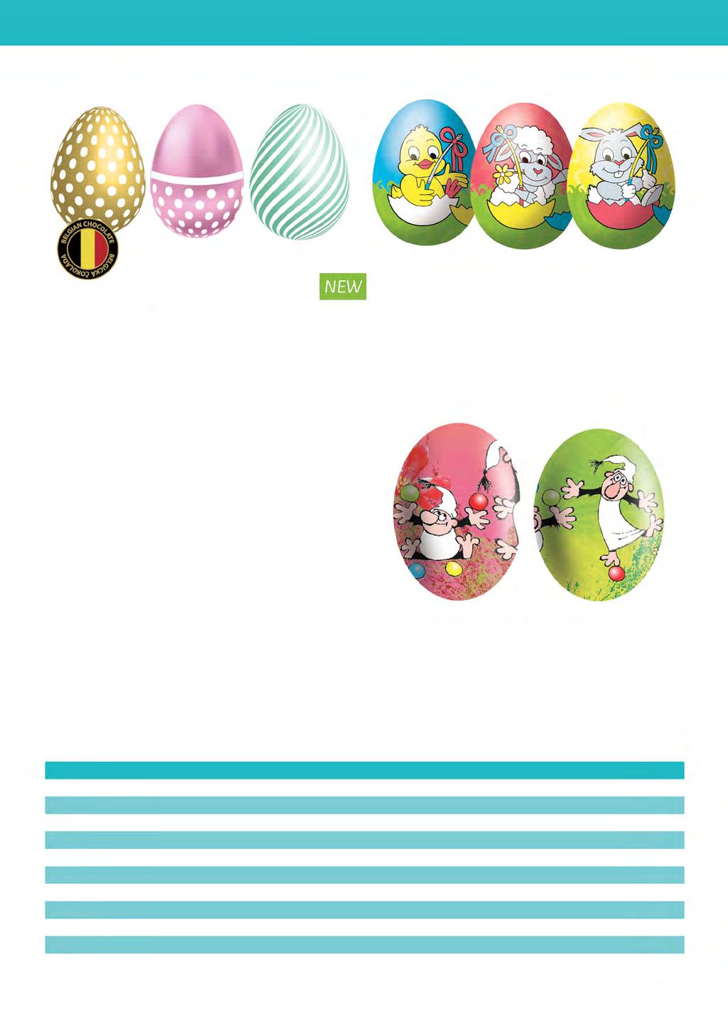 Velikonoční dutá vajíčka Neonové Vejce mix 3 motivy g belgická čokoláda Art. 230 000 541 Vejce 35 g Art.