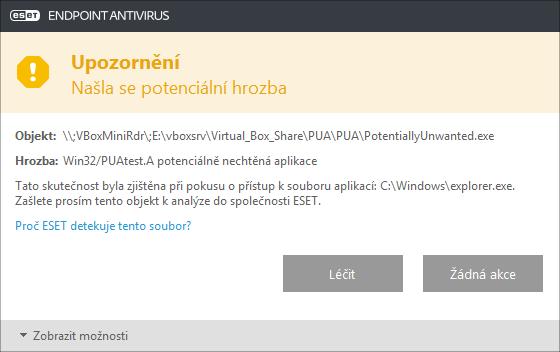 1. Vyléčit/Odpojit vybráním této možnosti zabráníte spuštění nebo stažení aplikace, a zabráníte tak infiltraci systému. 2.