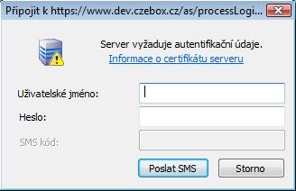 Pokud provozovatel vybere možnost Přihlásit pomocí sms kódu, bude vyzván k
