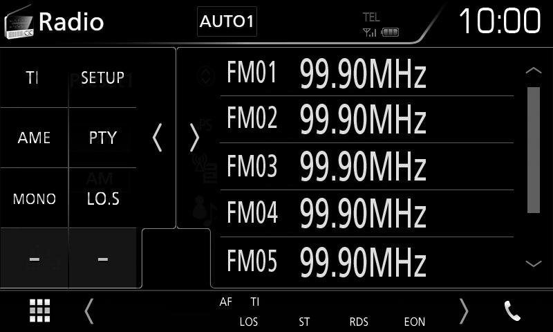 Obsah A: Název programové služby, rádio text, PTY žánr Obsah B: Rádio Text plus, titul, umělec Předvolba#: Číslo předvolby 2 Režim vyhledávání Zapne režim ladění v následujícím pořadí; [AUTO1],