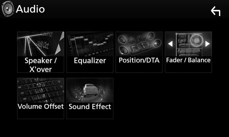 Nastavení reproduktorů/x over 1 Stiskněte tlačítko [MENU]. hhobjeví se vyskakovací menu. 2 Klepněte na [Audio]. hhobjeví se obrazovka Audio.